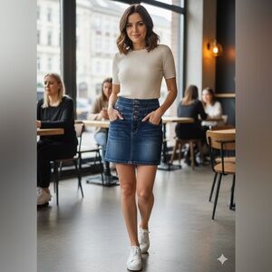 Only Dark Y2K Blue Button-Up Denim Mini Skirt